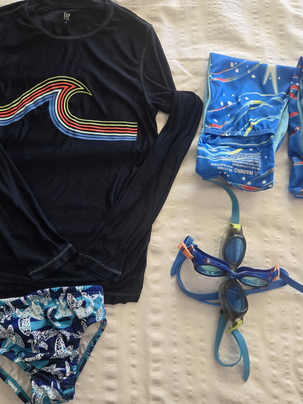 GAP Boys Black Swim Shirt Arm Floaties, 2-Goggles, And A Brief